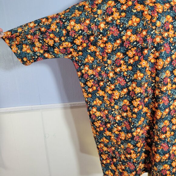 Lularoe Extra Large Orange Red Floral Round Neck Shortsleeve Tunic T-Shirt - Picture 6 of 9